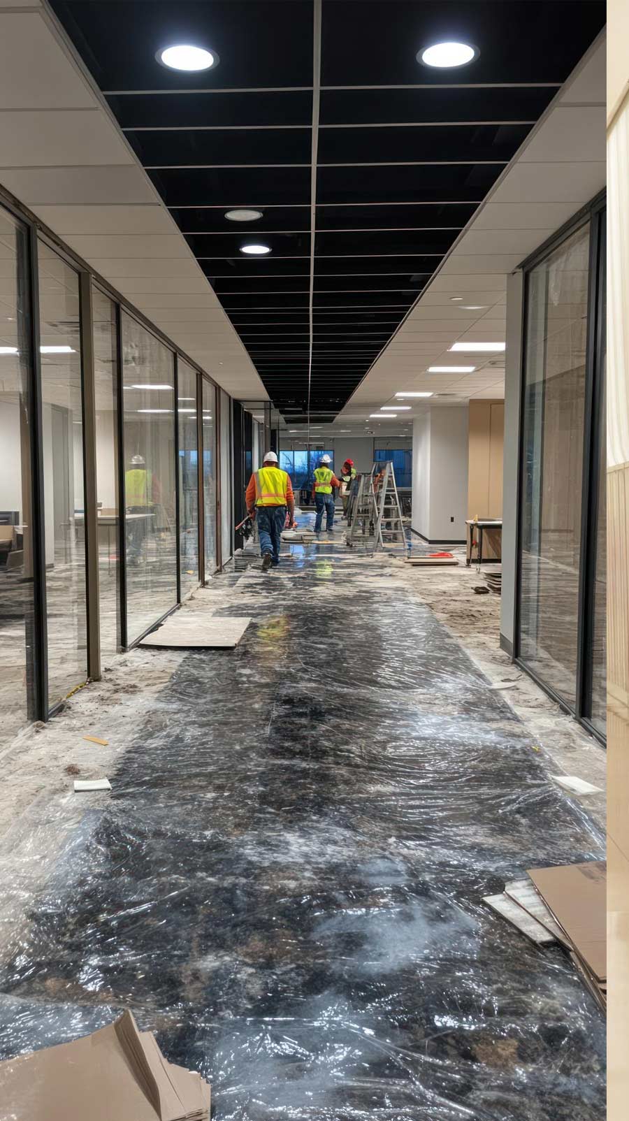 Post-construction cleaning in progress