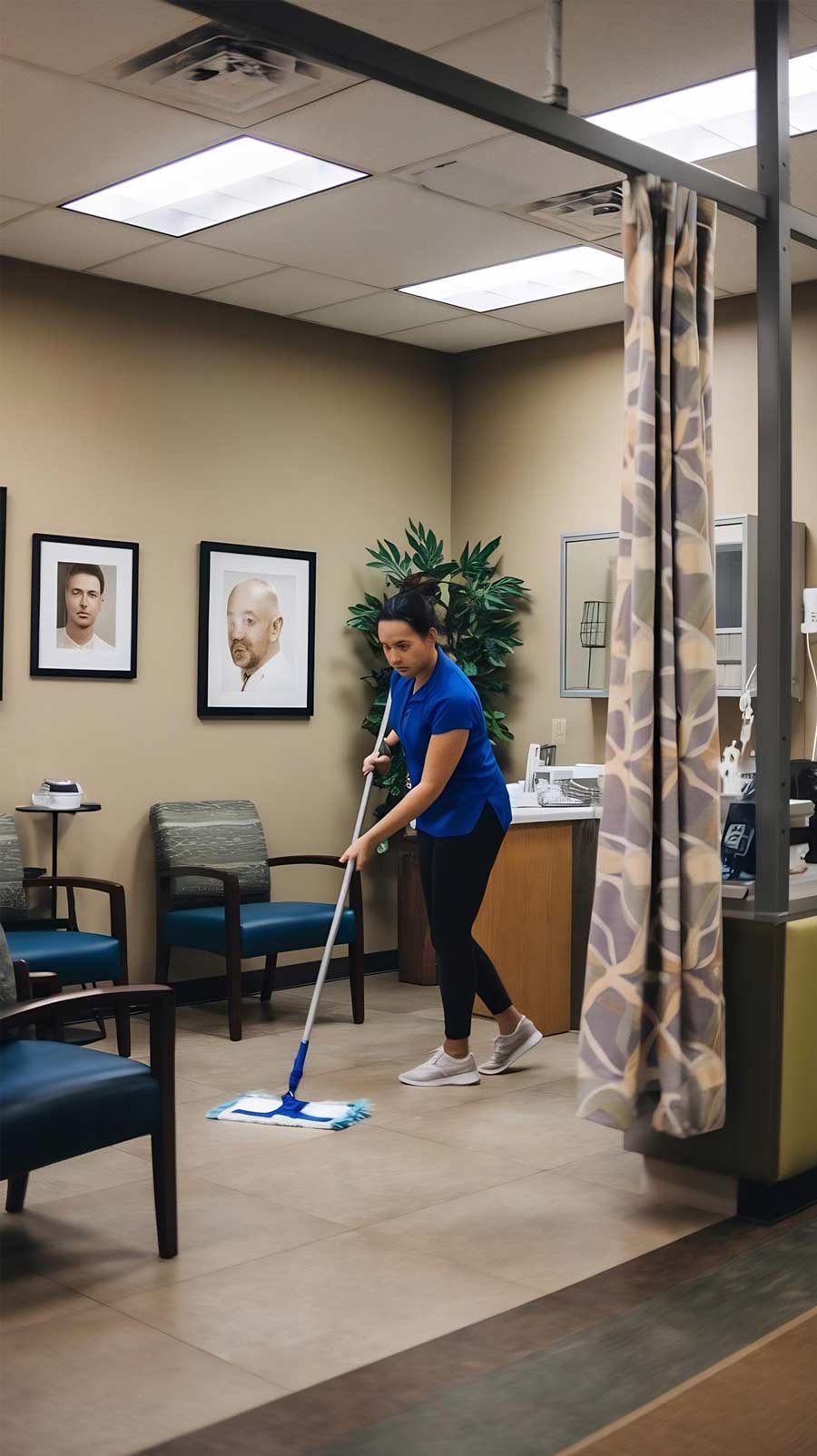 Medical office cleaner in uniform